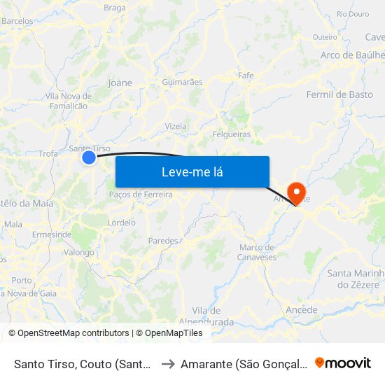 Santo Tirso, Couto (Santa Cristina e São Miguel) e Burgães to Amarante (São Gonçalo), Madalena, Cepelos e Gatão map