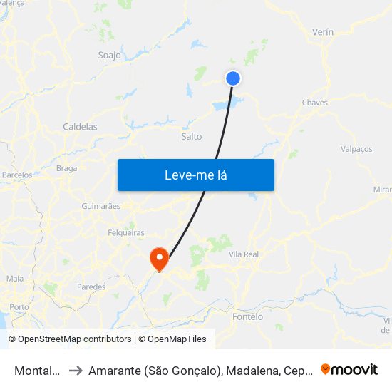 Montalegre to Amarante (São Gonçalo), Madalena, Cepelos e Gatão map
