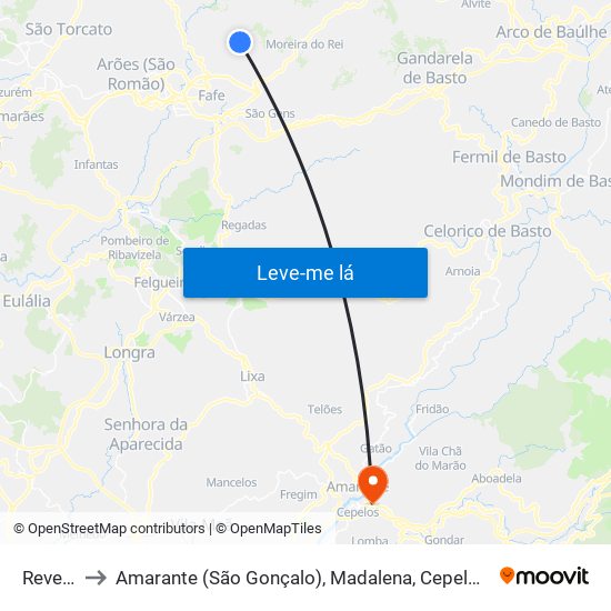 Revelhe to Amarante (São Gonçalo), Madalena, Cepelos e Gatão map