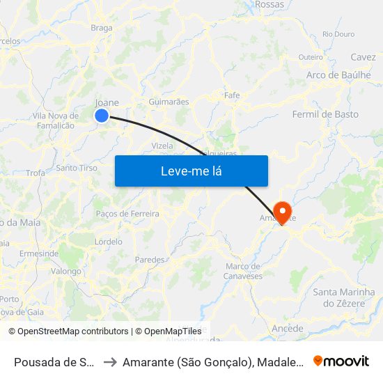 Pousada de Saramagos to Amarante (São Gonçalo), Madalena, Cepelos e Gatão map