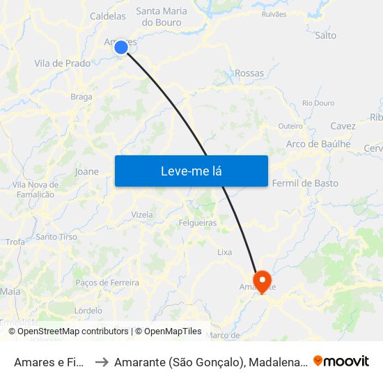 Amares e Figueiredo to Amarante (São Gonçalo), Madalena, Cepelos e Gatão map