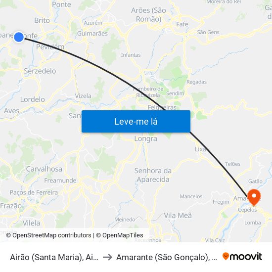 Airão (Santa Maria), Airão (São João) e Vermil to Amarante (São Gonçalo), Madalena, Cepelos e Gatão map