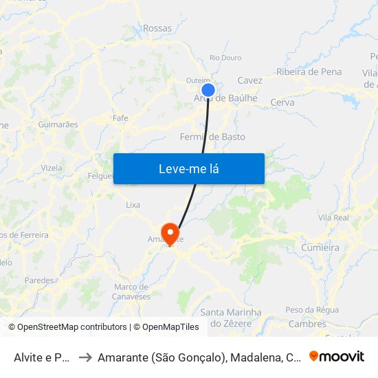 Alvite e Passos to Amarante (São Gonçalo), Madalena, Cepelos e Gatão map
