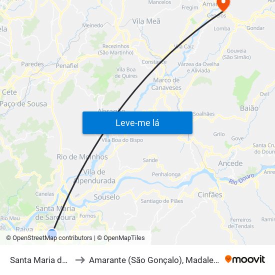 Santa Maria de Sardoura to Amarante (São Gonçalo), Madalena, Cepelos e Gatão map