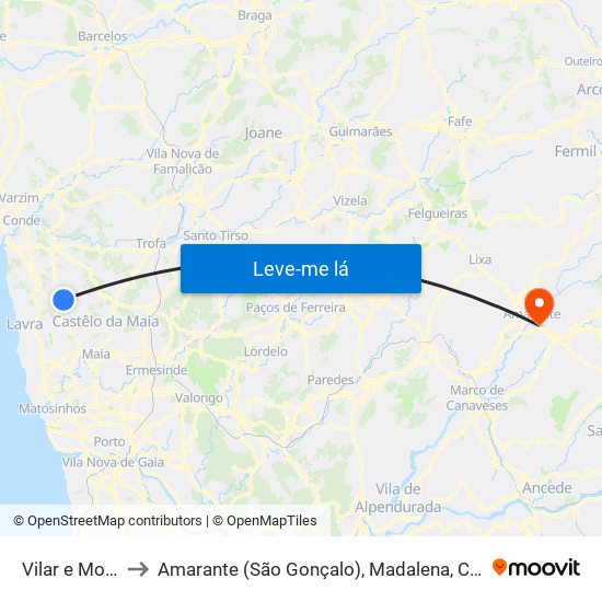 Vilar e Mosteiró to Amarante (São Gonçalo), Madalena, Cepelos e Gatão map