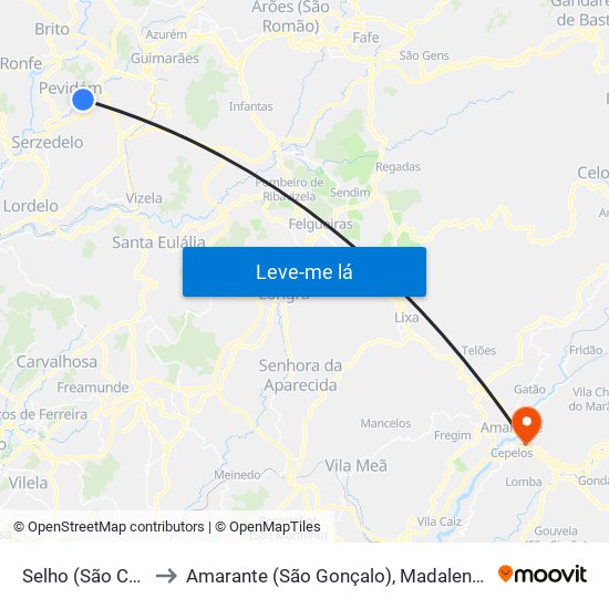 Selho (São Cristóvão) to Amarante (São Gonçalo), Madalena, Cepelos e Gatão map