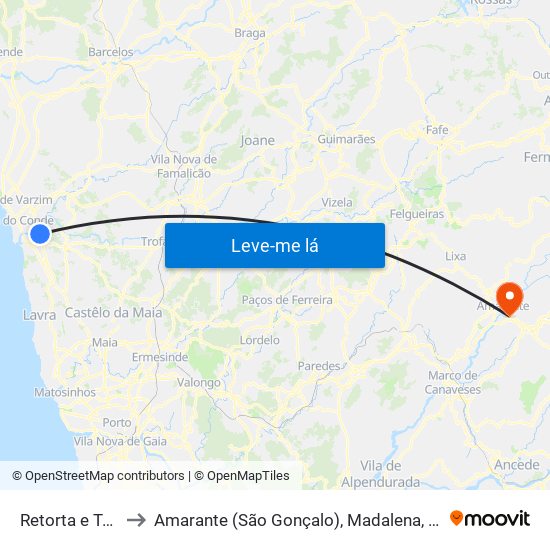 Retorta e Tougues to Amarante (São Gonçalo), Madalena, Cepelos e Gatão map