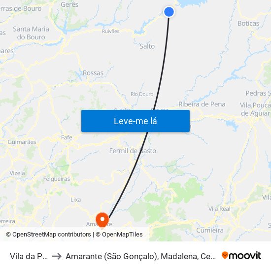 Vila da Ponte to Amarante (São Gonçalo), Madalena, Cepelos e Gatão map