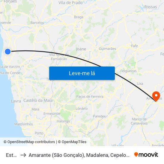 Estela to Amarante (São Gonçalo), Madalena, Cepelos e Gatão map