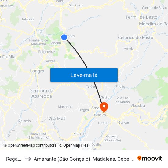 Regadas to Amarante (São Gonçalo), Madalena, Cepelos e Gatão map