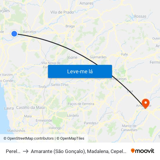 Perelhal to Amarante (São Gonçalo), Madalena, Cepelos e Gatão map
