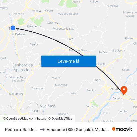 Pedreira, Rande e Sernande to Amarante (São Gonçalo), Madalena, Cepelos e Gatão map