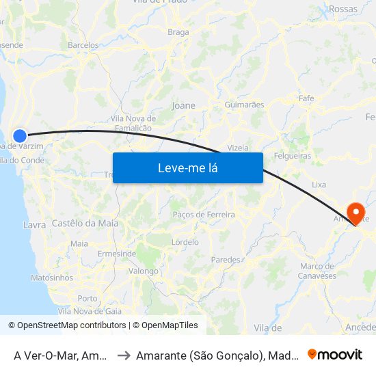 A Ver-O-Mar, Amorim e Terroso to Amarante (São Gonçalo), Madalena, Cepelos e Gatão map