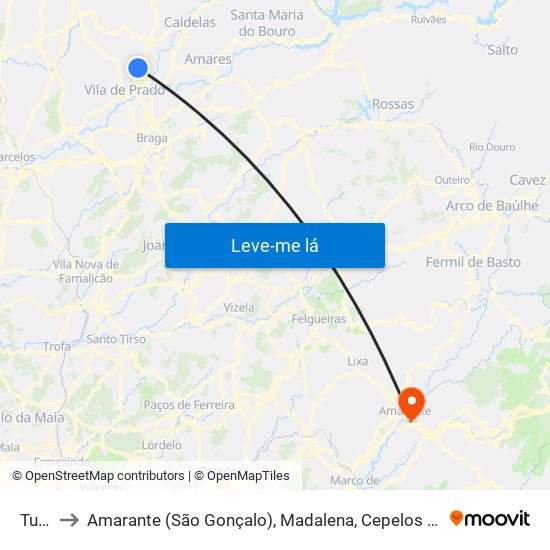 Turiz to Amarante (São Gonçalo), Madalena, Cepelos e Gatão map