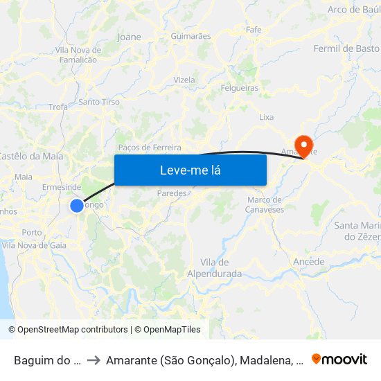 Baguim do Monte to Amarante (São Gonçalo), Madalena, Cepelos e Gatão map