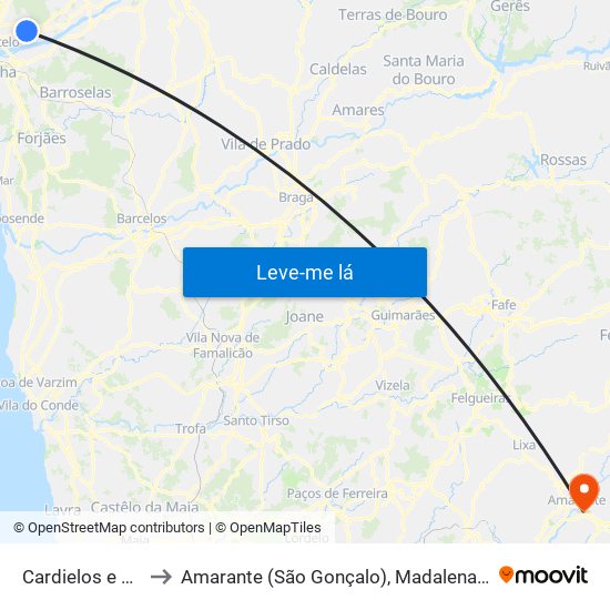 Cardielos e Serreleis to Amarante (São Gonçalo), Madalena, Cepelos e Gatão map