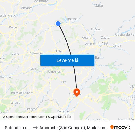 Sobradelo da Goma to Amarante (São Gonçalo), Madalena, Cepelos e Gatão map