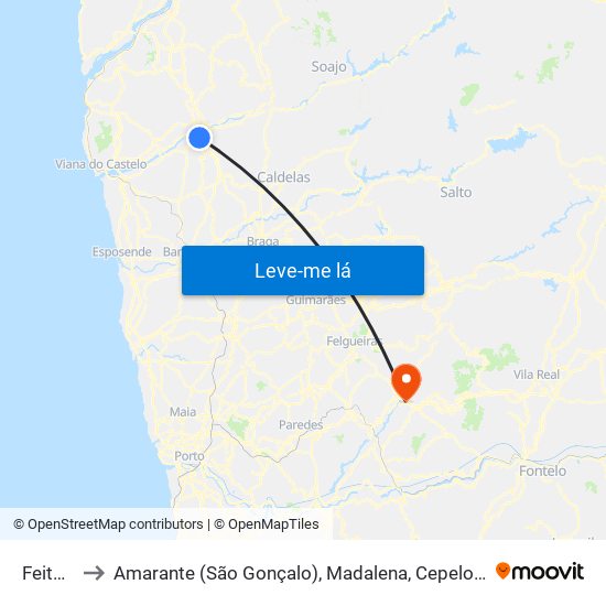Feitosa to Amarante (São Gonçalo), Madalena, Cepelos e Gatão map