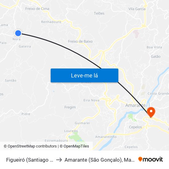 Figueiró (Santiago e Santa Cristina) to Amarante (São Gonçalo), Madalena, Cepelos e Gatão map