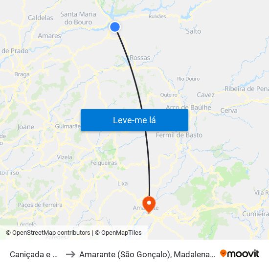 Caniçada e Soengas to Amarante (São Gonçalo), Madalena, Cepelos e Gatão map