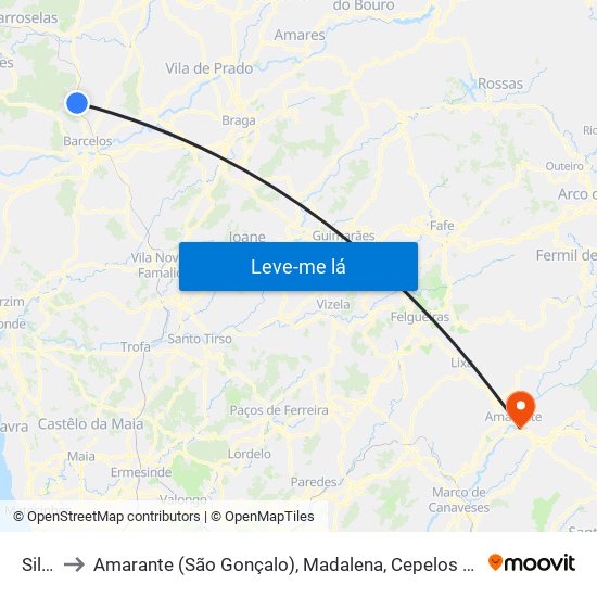 Silva to Amarante (São Gonçalo), Madalena, Cepelos e Gatão map