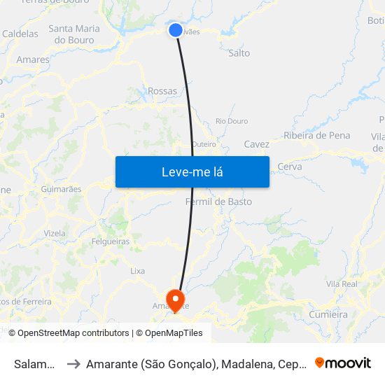 Salamonde to Amarante (São Gonçalo), Madalena, Cepelos e Gatão map