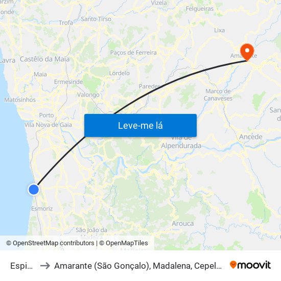 Espinho to Amarante (São Gonçalo), Madalena, Cepelos e Gatão map
