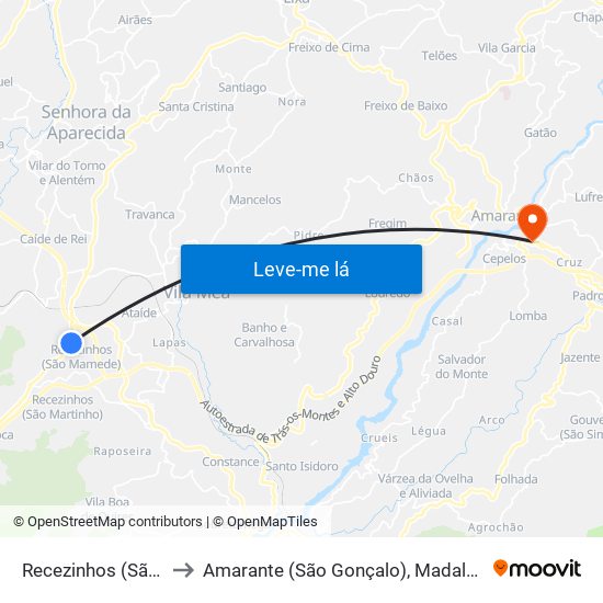 Recezinhos (São Mamede) to Amarante (São Gonçalo), Madalena, Cepelos e Gatão map