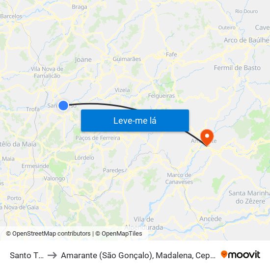 Santo Tirso to Amarante (São Gonçalo), Madalena, Cepelos e Gatão map