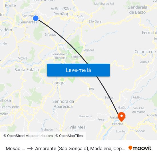 Mesão Frio to Amarante (São Gonçalo), Madalena, Cepelos e Gatão map