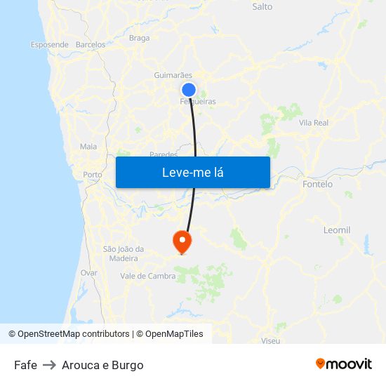 Fafe to Arouca e Burgo map