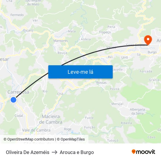 Oliveira De Azeméis to Arouca e Burgo map