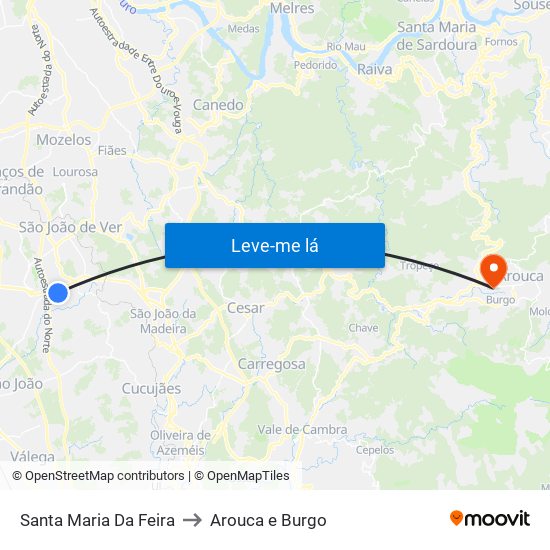 Santa Maria Da Feira to Arouca e Burgo map