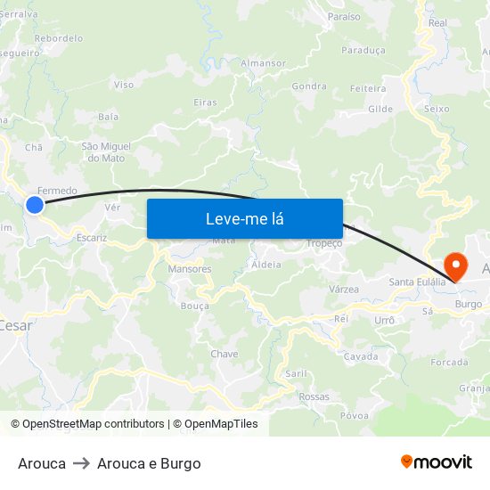 Arouca to Arouca e Burgo map