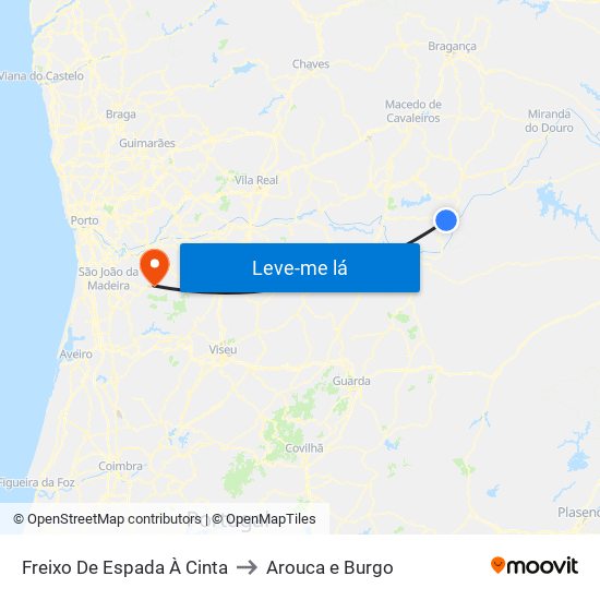 Freixo De Espada À Cinta to Arouca e Burgo map