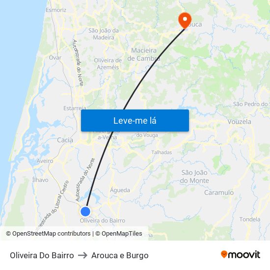 Oliveira Do Bairro to Arouca e Burgo map