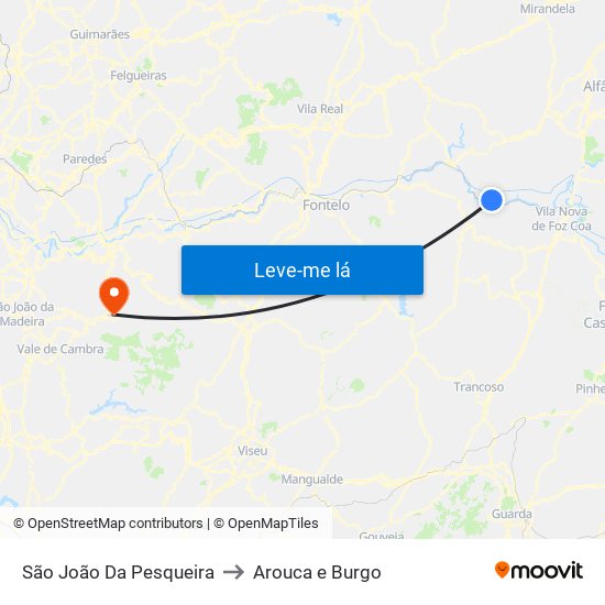 São João Da Pesqueira to Arouca e Burgo map