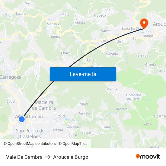 Vale De Cambra to Arouca e Burgo map