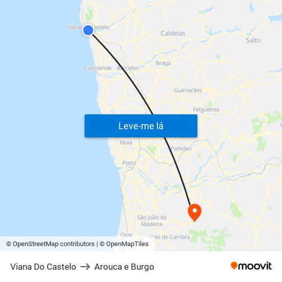 Viana Do Castelo to Arouca e Burgo map