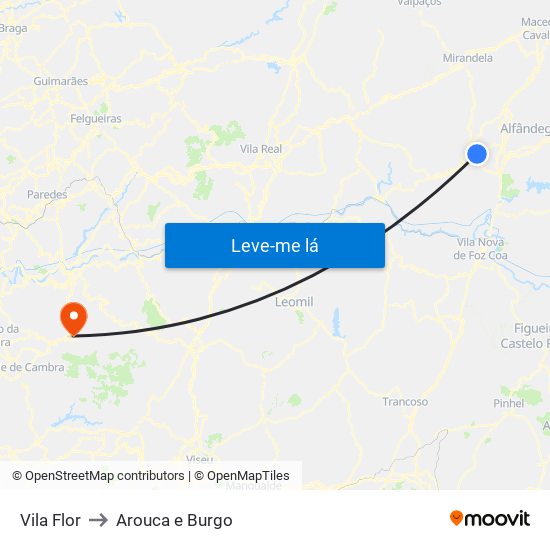 Vila Flor to Arouca e Burgo map