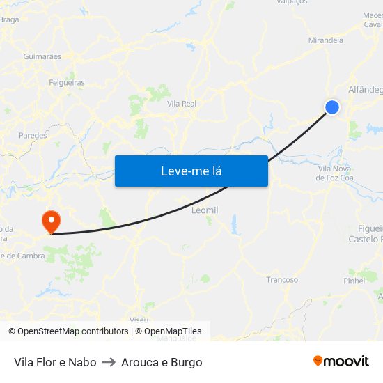 Vila Flor e Nabo to Arouca e Burgo map