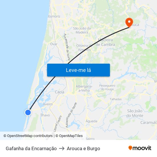 Gafanha da Encarnação to Arouca e Burgo map