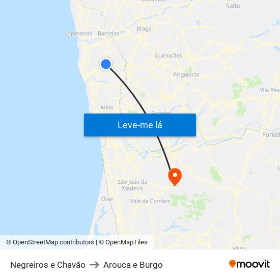 Negreiros e Chavão to Arouca e Burgo map