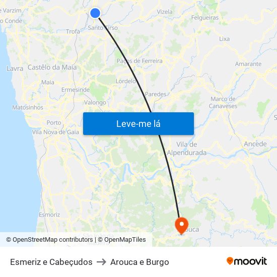 Esmeriz e Cabeçudos to Arouca e Burgo map