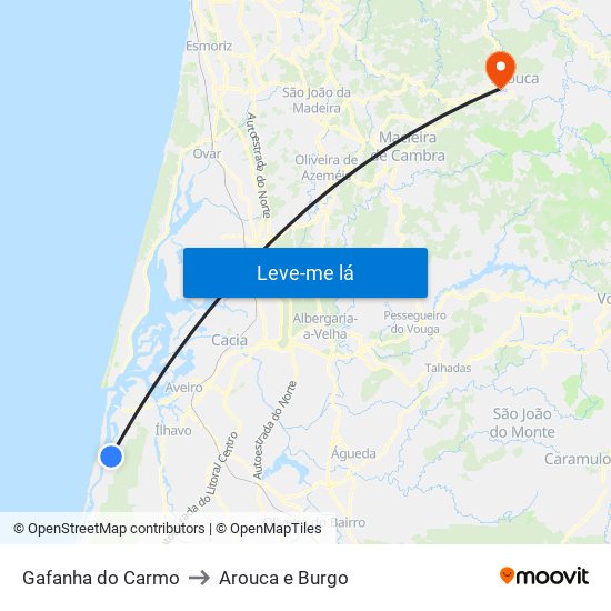 Gafanha do Carmo to Arouca e Burgo map