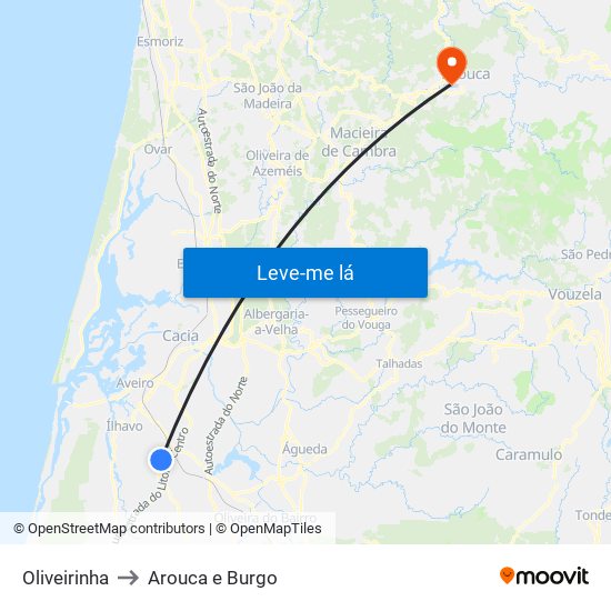 Oliveirinha to Arouca e Burgo map