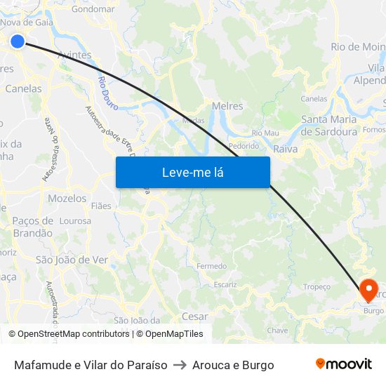Mafamude e Vilar do Paraíso to Arouca e Burgo map
