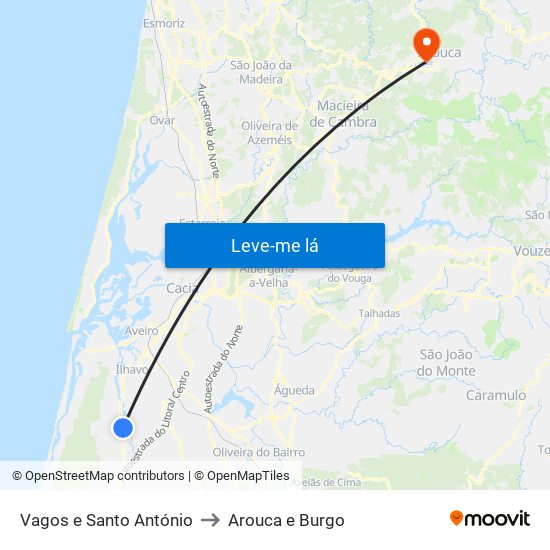 Vagos e Santo António to Arouca e Burgo map