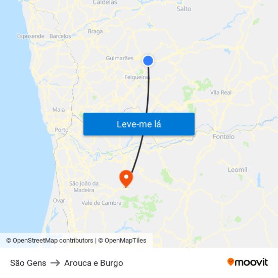 São Gens to Arouca e Burgo map