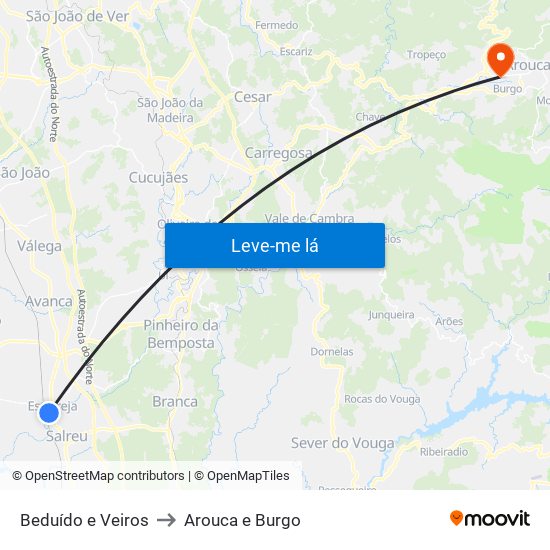 Beduído e Veiros to Arouca e Burgo map